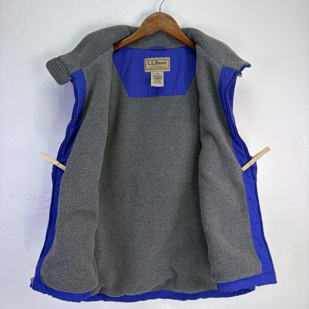 Vintage L.L. Bean‎ Men's Wind Rain Hiking Vest Size L Blue Fleece lined Full Zip